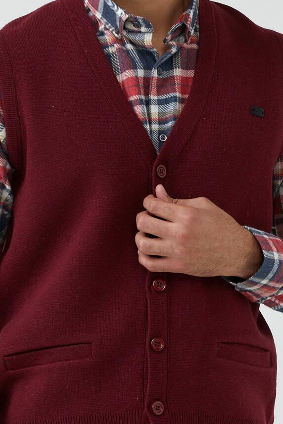 Erkek Çift Cepli Triko Yelek - Bordo (2) Sementa