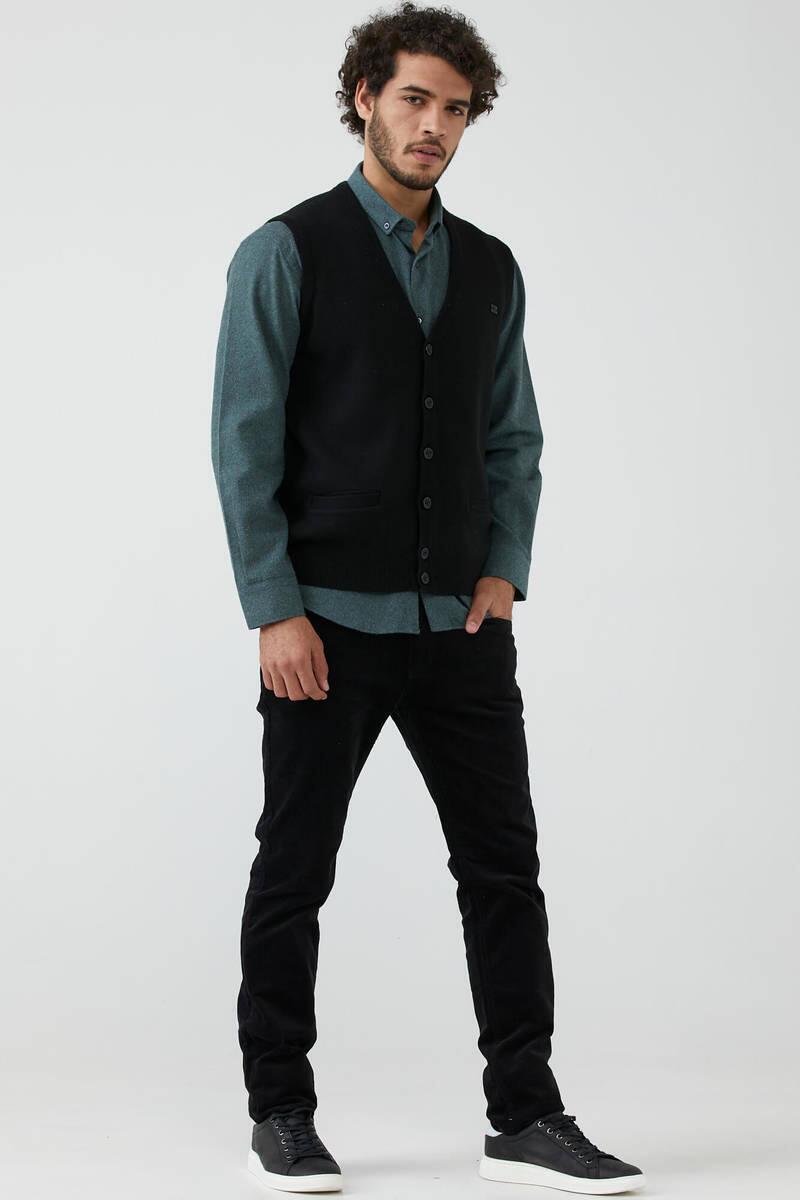 Erkek Çift Cepli Triko Yelek - Siyah (1) Sementa