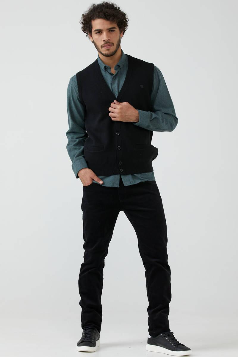 Erkek Çift Cepli Triko Yelek - Siyah (2) Sementa