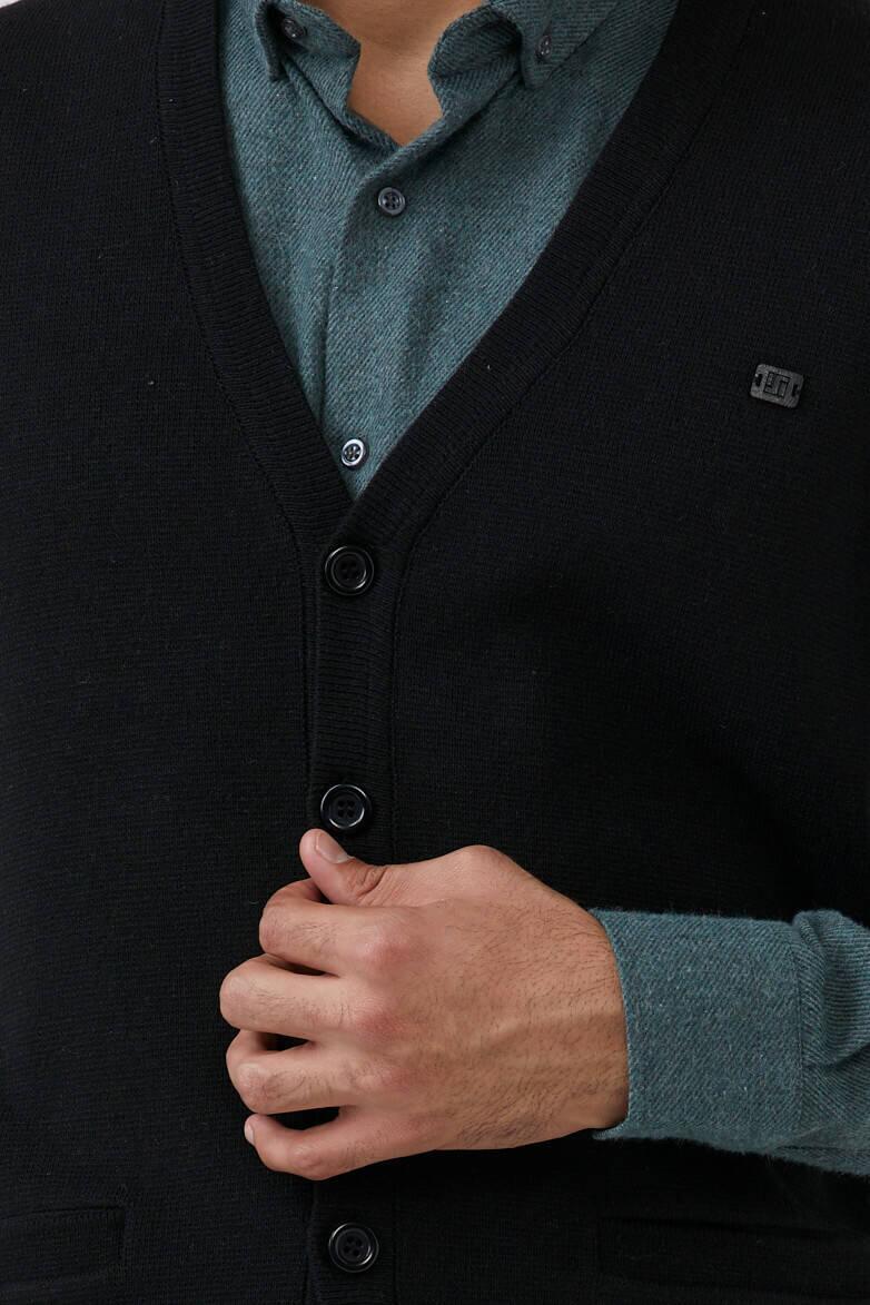 Erkek Çift Cepli Triko Yelek - Siyah (3) Sementa