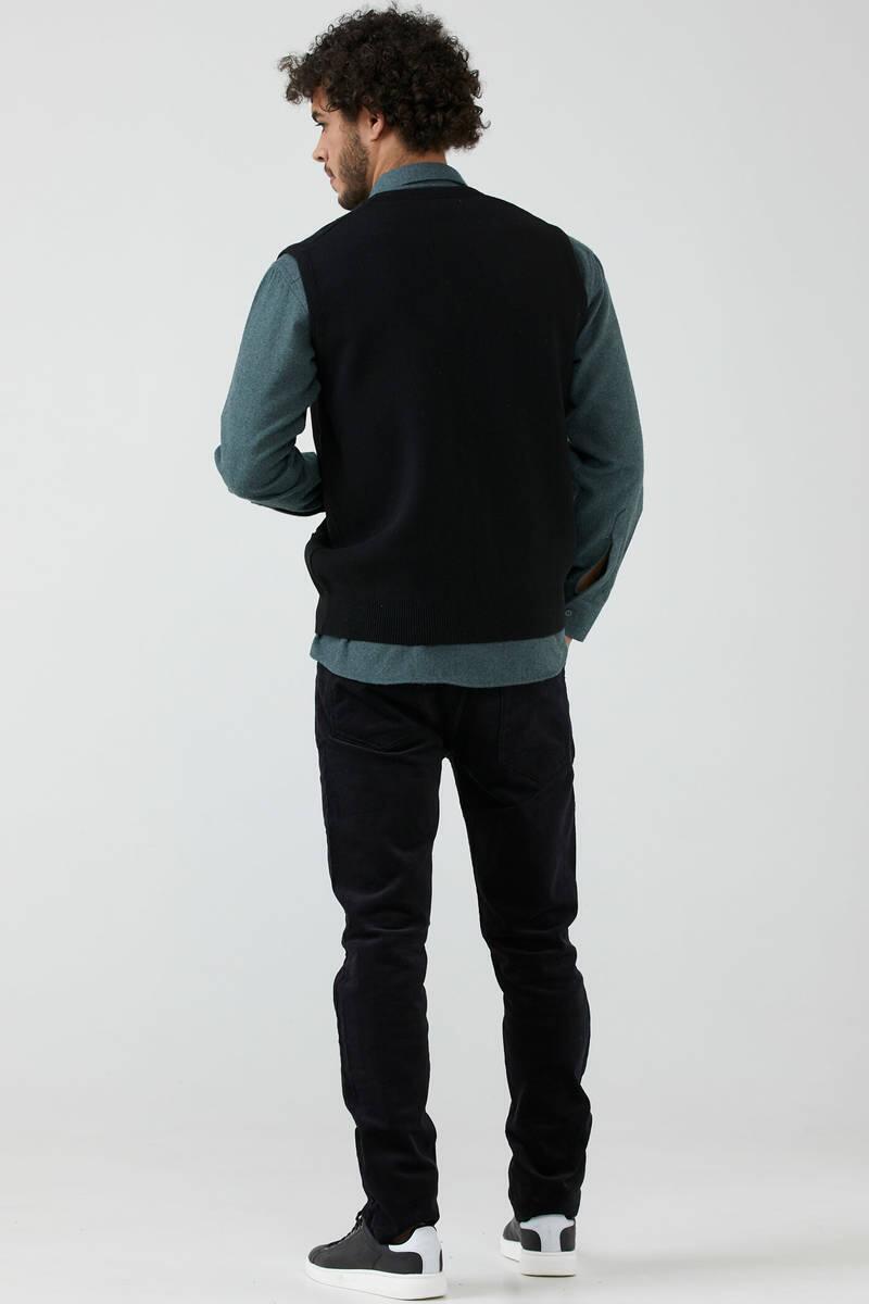 Erkek Çift Cepli Triko Yelek - Siyah (4) Sementa