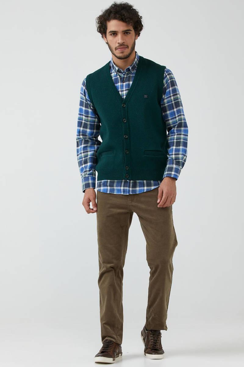 Erkek Çift Cepli Triko Yelek - Yeşil (1) Sementa