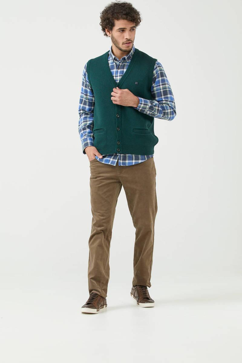 Erkek Çift Cepli Triko Yelek - Yeşil (2) Sementa