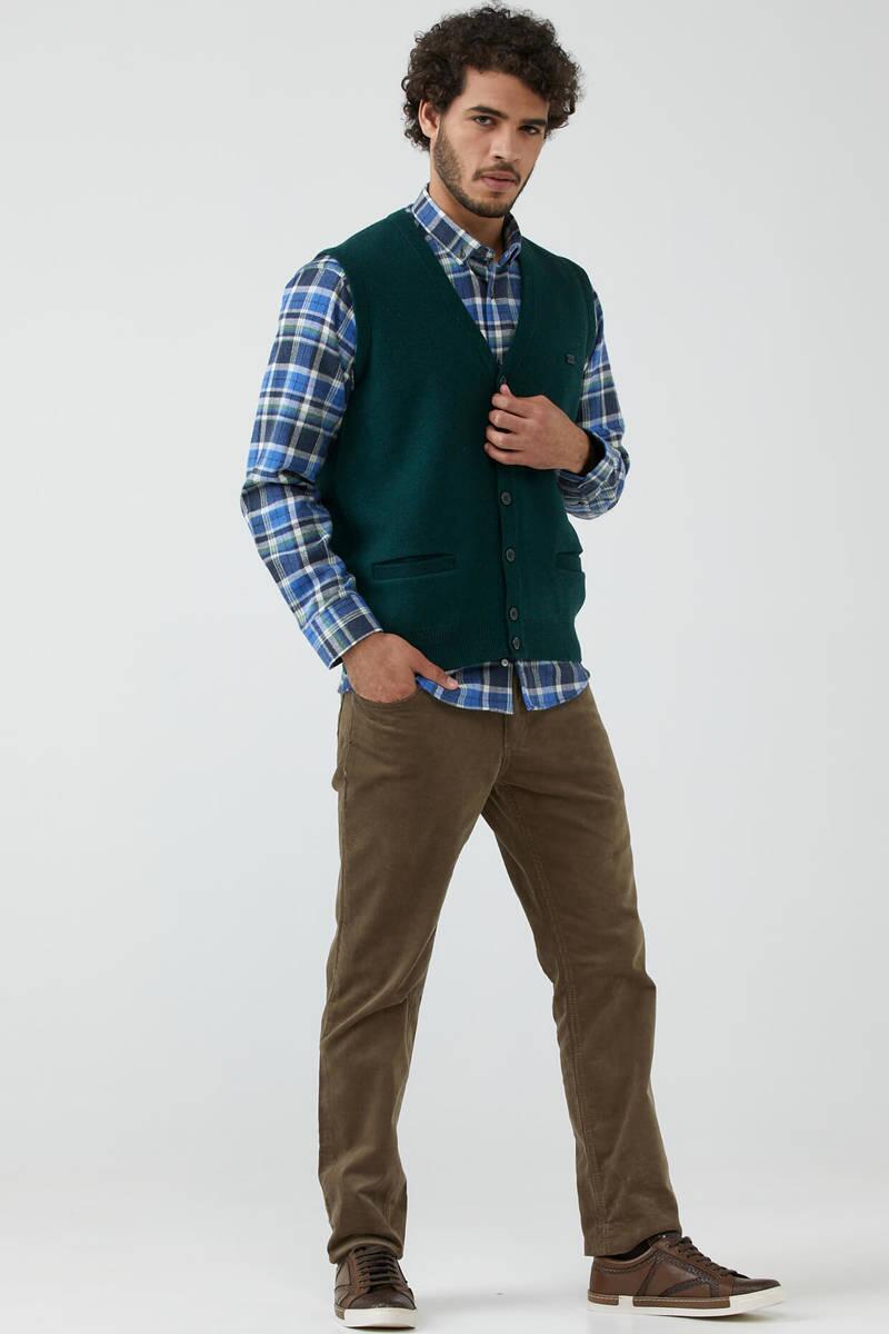 Erkek Çift Cepli Triko Yelek - Yeşil (3) Sementa