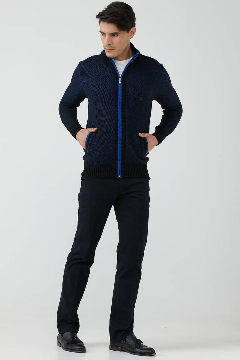 Erkek Dik Yaka Fermuarlı Triko Hırka - Siyah - Saks (1) Sementa