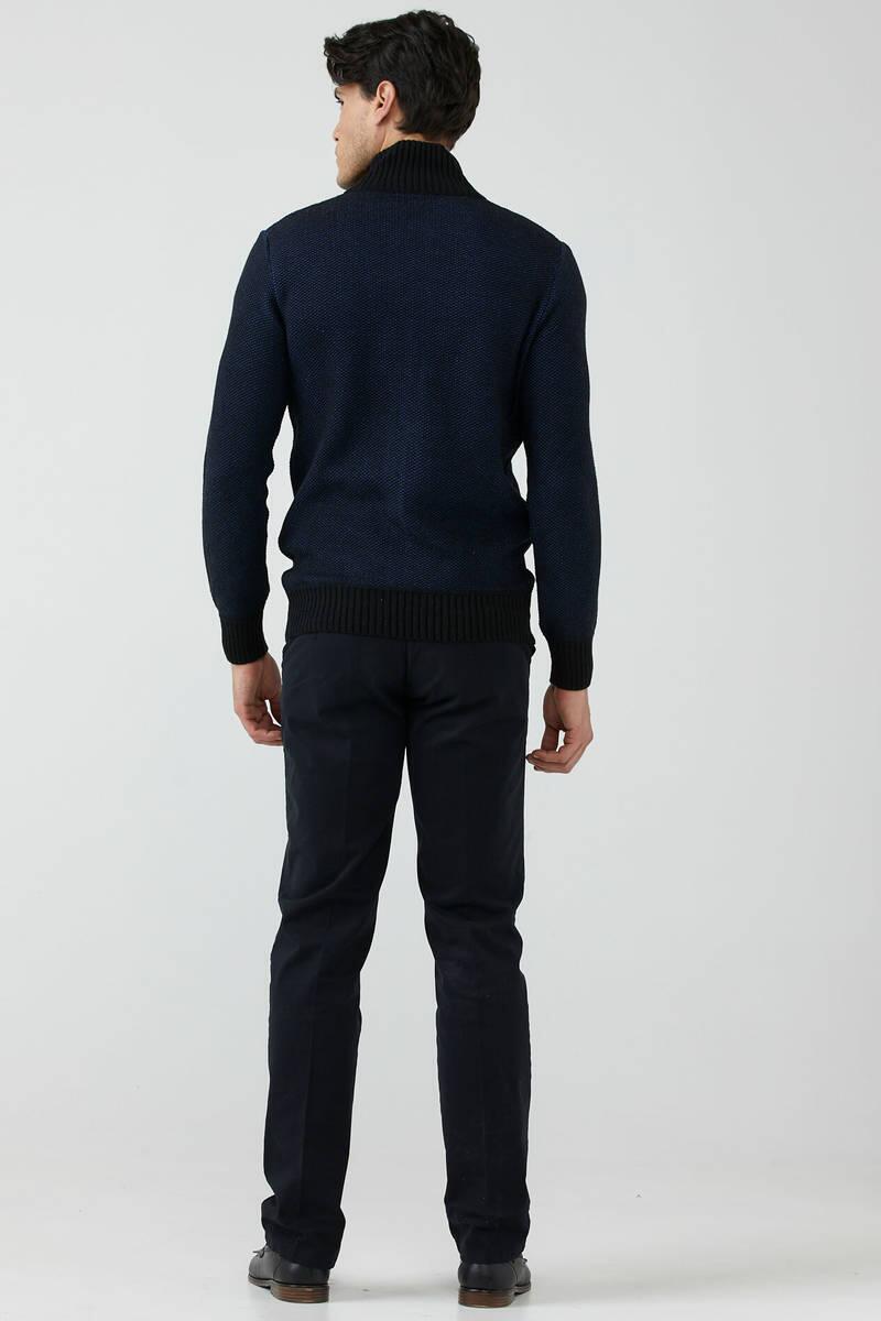 Erkek Dik Yaka Fermuarlı Triko Hırka - Siyah - Saks (3) Sementa