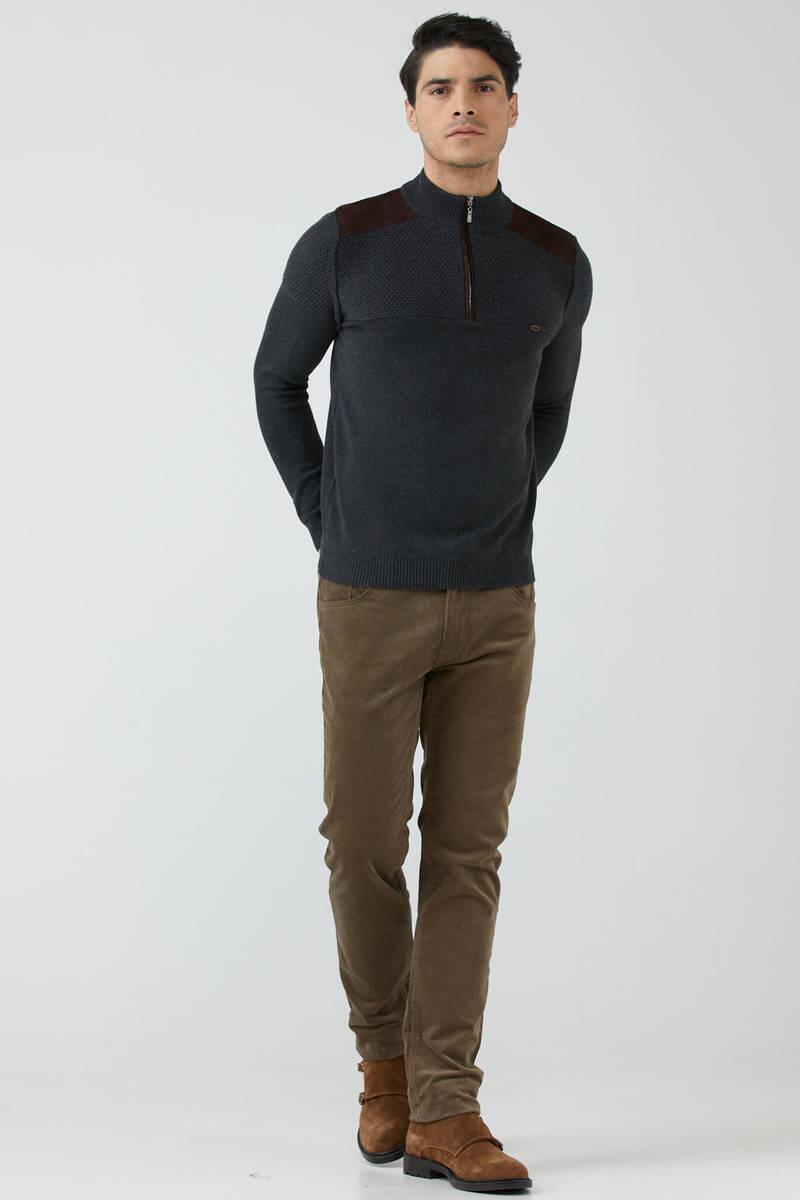 Erkek Dik Yaka Yarım Fermuarlı Triko Kazak - Antrasit (2) Sementa