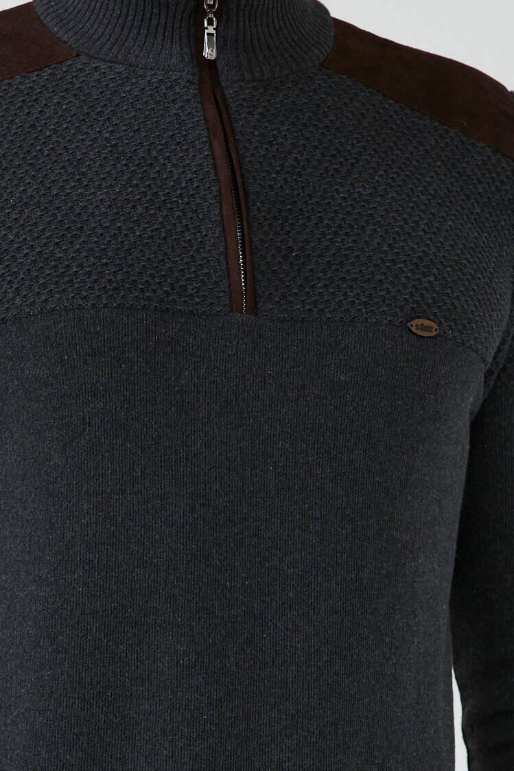 Erkek Dik Yaka Yarım Fermuarlı Triko Kazak - Antrasit (3) Sementa