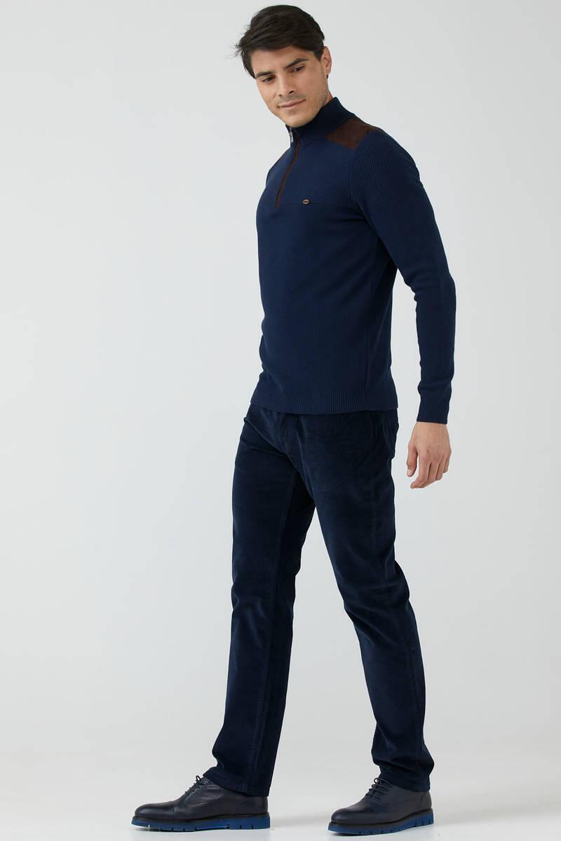 Erkek Dik Yaka Yarım Fermuarlı Triko Kazak - Lacivert (2) Sementa