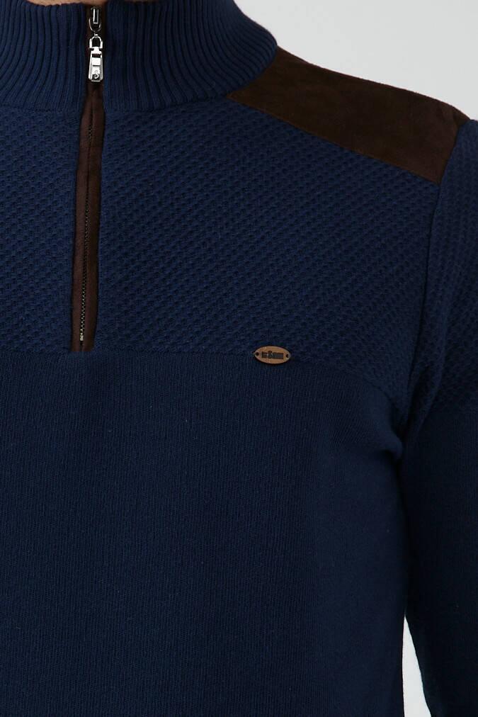 Erkek Dik Yaka Yarım Fermuarlı Triko Kazak - Lacivert (3) Sementa