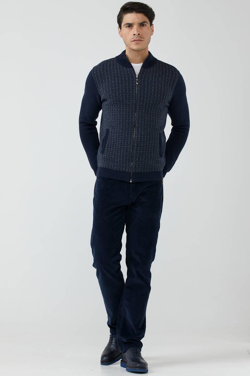 Erkek Fermuarlı Cepli Triko Ceket - Lacivert - Koyu Gri (2) Sementa
