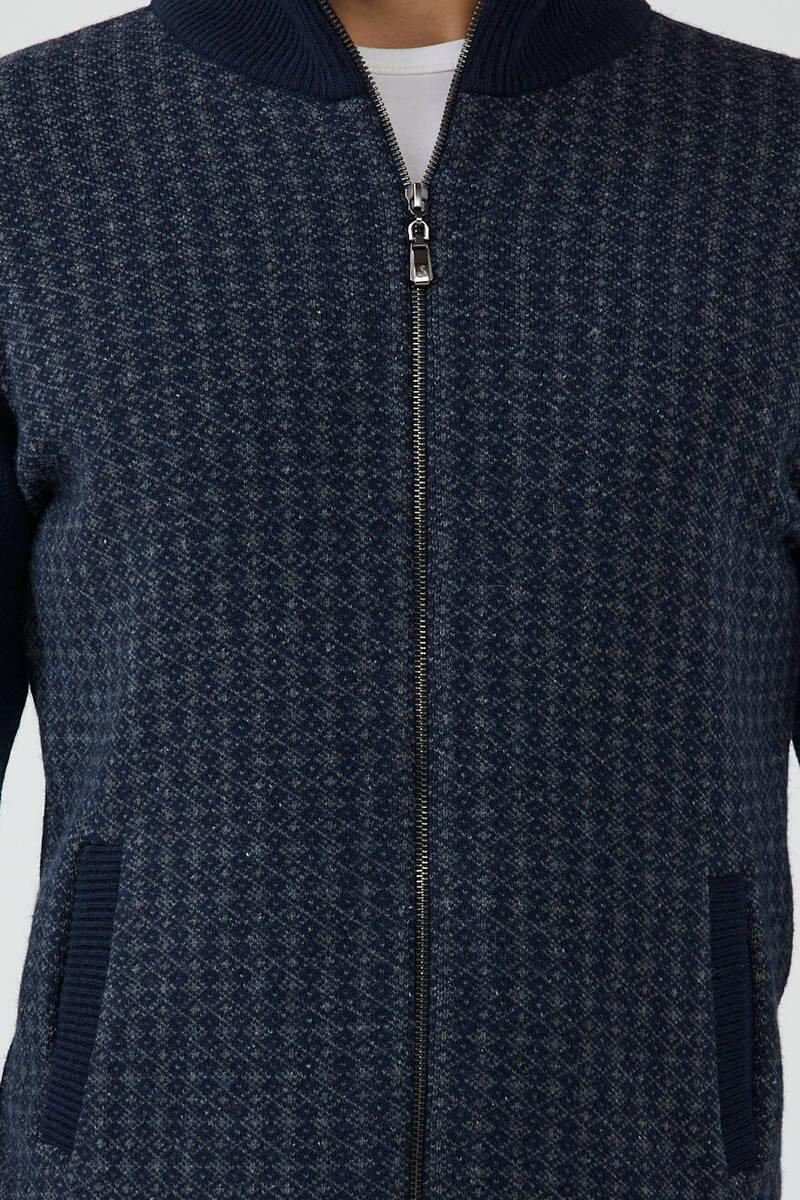 Erkek Fermuarlı Cepli Triko Ceket - Lacivert - Koyu Gri (3) Sementa