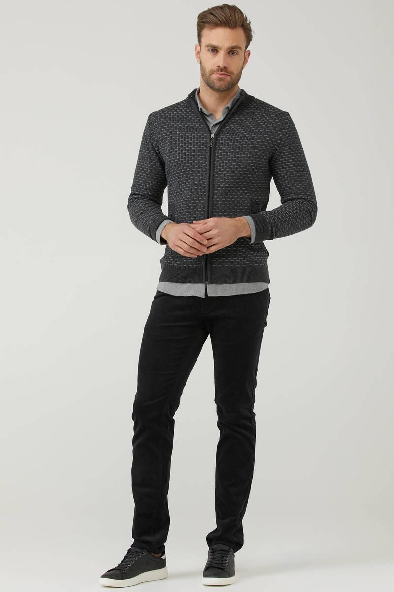Erkek Fermuarlı Cepli Triko Hırka - Antrasit - Gri (1) Sementa
