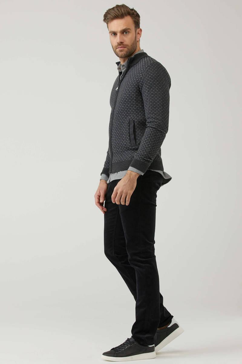 Erkek Fermuarlı Cepli Triko Hırka - Antrasit - Gri (2) Sementa