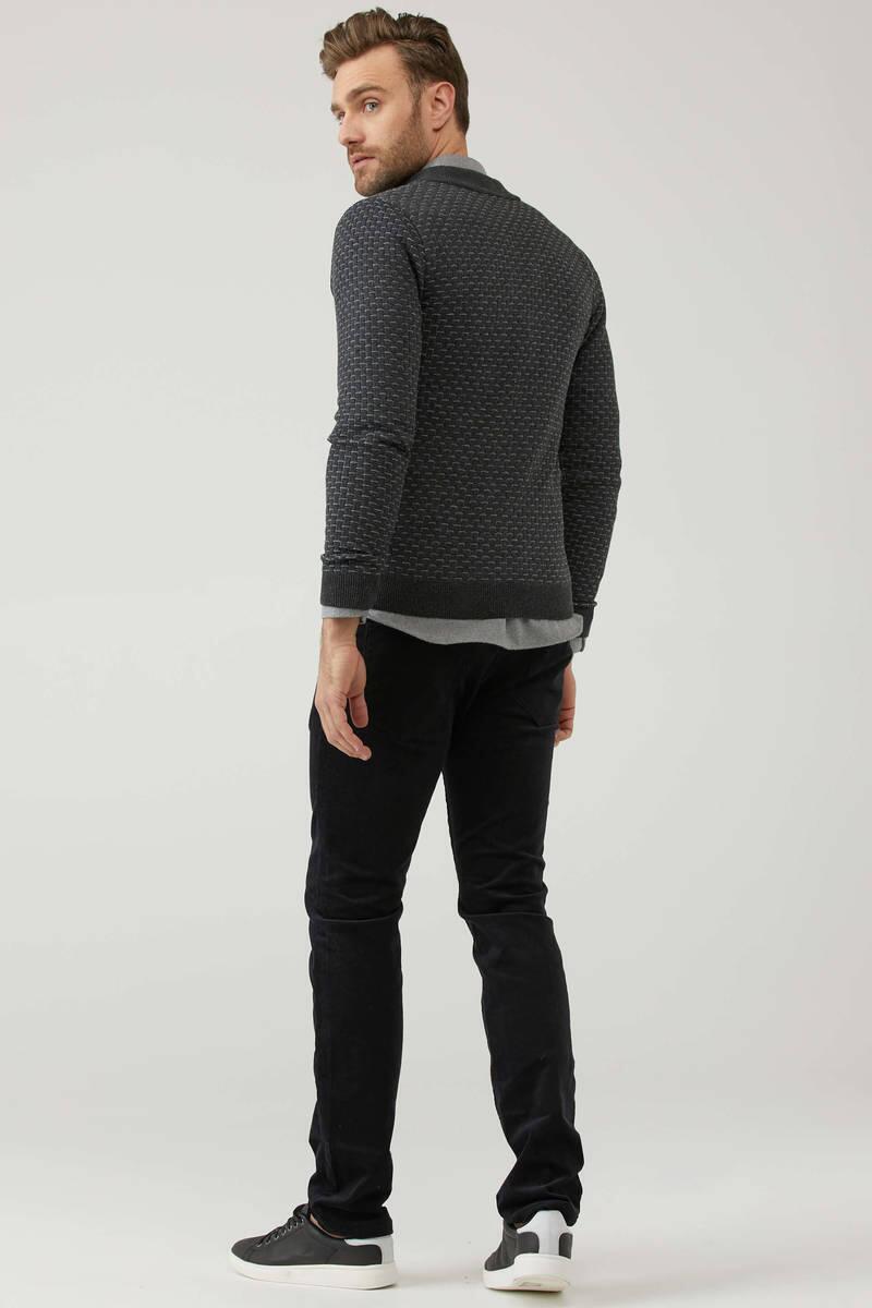 Erkek Fermuarlı Cepli Triko Hırka - Antrasit - Gri (3) Sementa