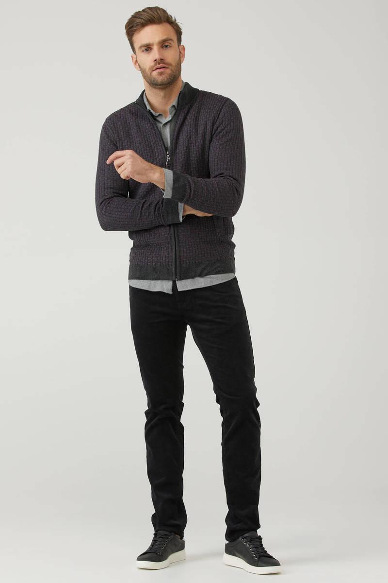 Erkek Fermuarlı Cepli Triko Hırka - Antrasit - Mor (2) Sementa