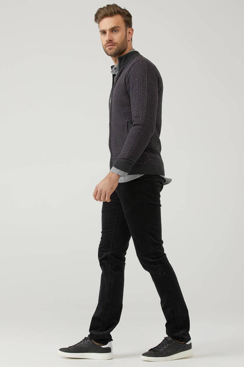 Erkek Fermuarlı Cepli Triko Hırka - Antrasit - Mor (3) Sementa