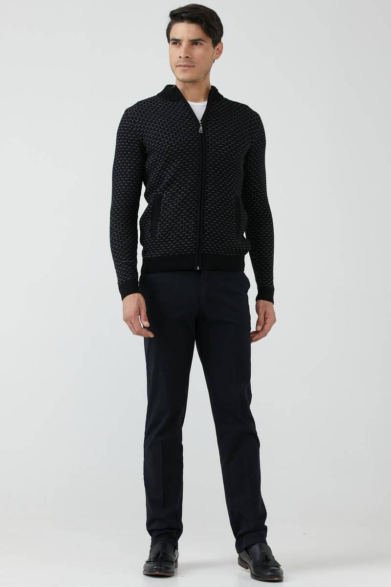 Erkek Fermuarlı Cepli Triko Hırka - Siyah - Gri (2) Sementa