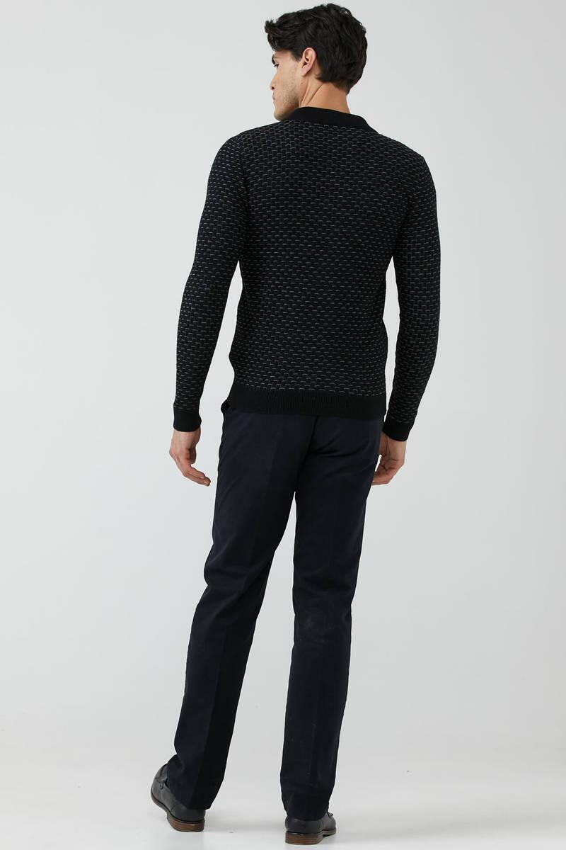 Erkek Fermuarlı Cepli Triko Hırka - Siyah - Gri (3) Sementa