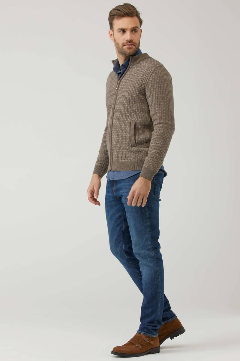 Erkek Fermuarlı Cepli Triko Hırka - Sütlü Kahve - Vizon (2) Sementa