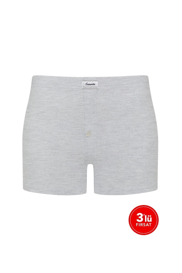Erkek Modal Düğmeli Boxer 3'lü Paket - Gri (2) Sementa