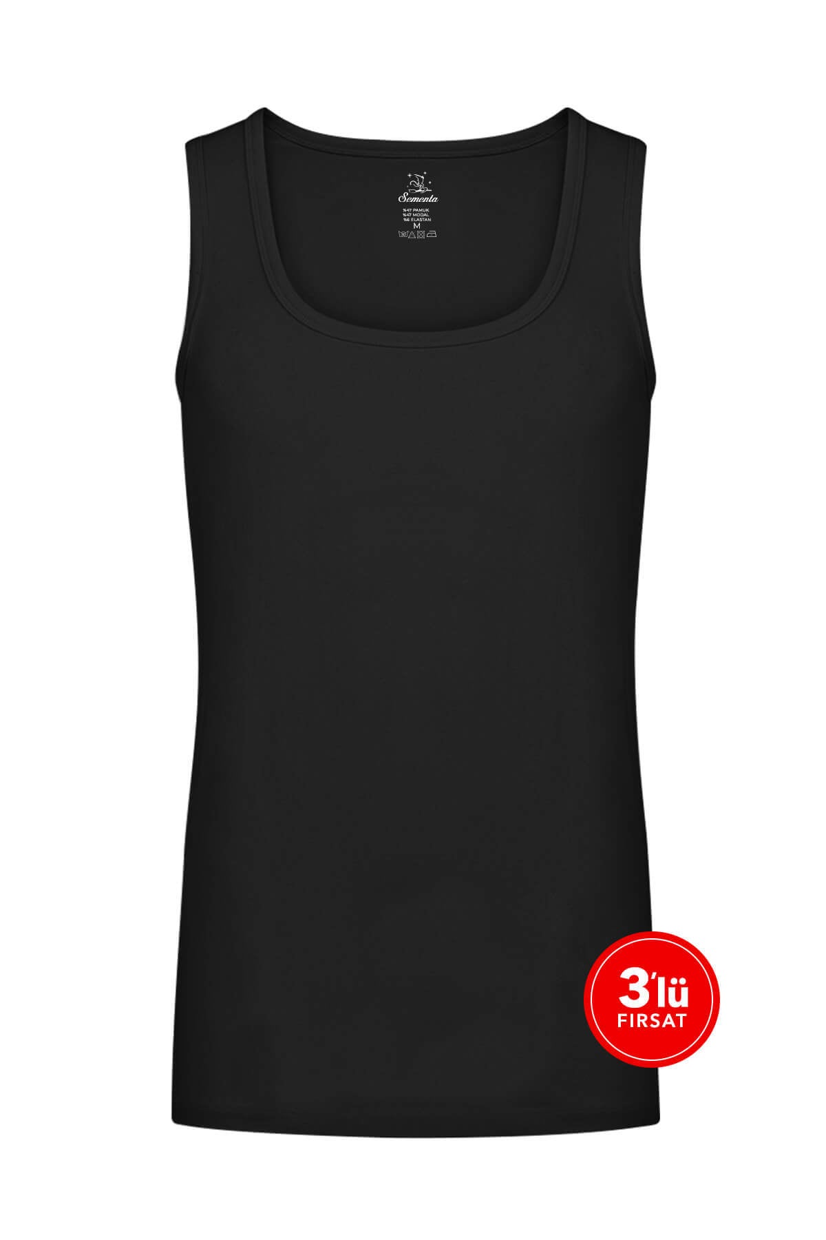 Erkek Modal Strech Spor Atlet 3'lü Paket - Siyah (1) Sementa