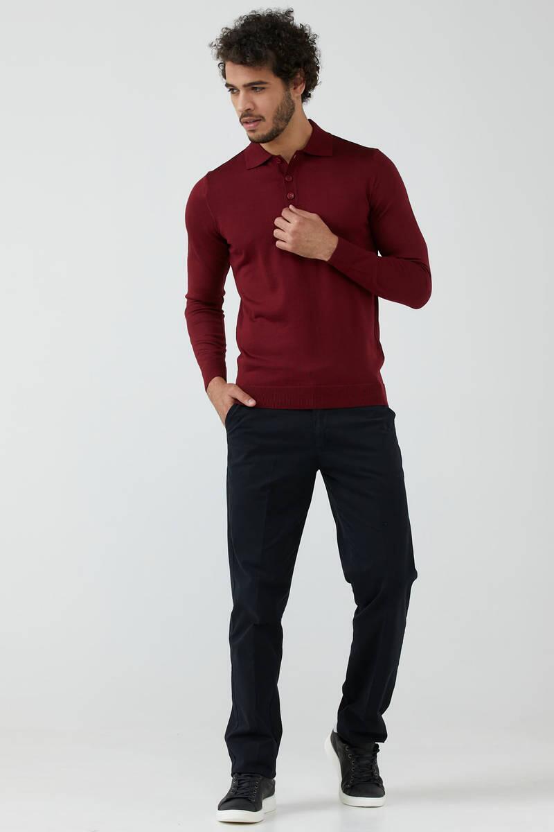 Erkek Polo Yaka Triko Kazak - Bordo (1) Sementa