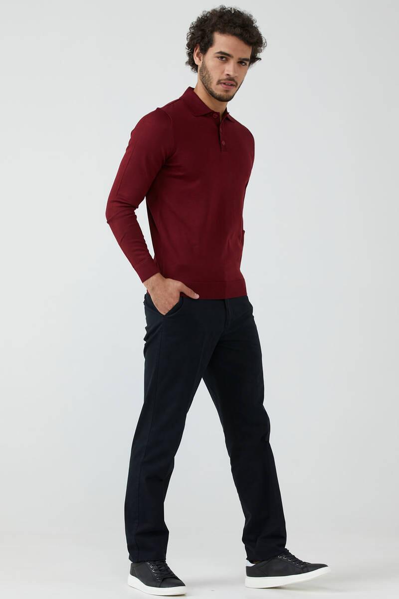 Erkek Polo Yaka Triko Kazak - Bordo (2) Sementa