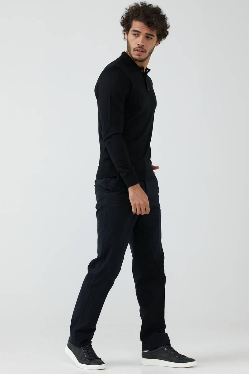 Erkek Polo Yaka Triko Kazak - Siyah (2) Sementa