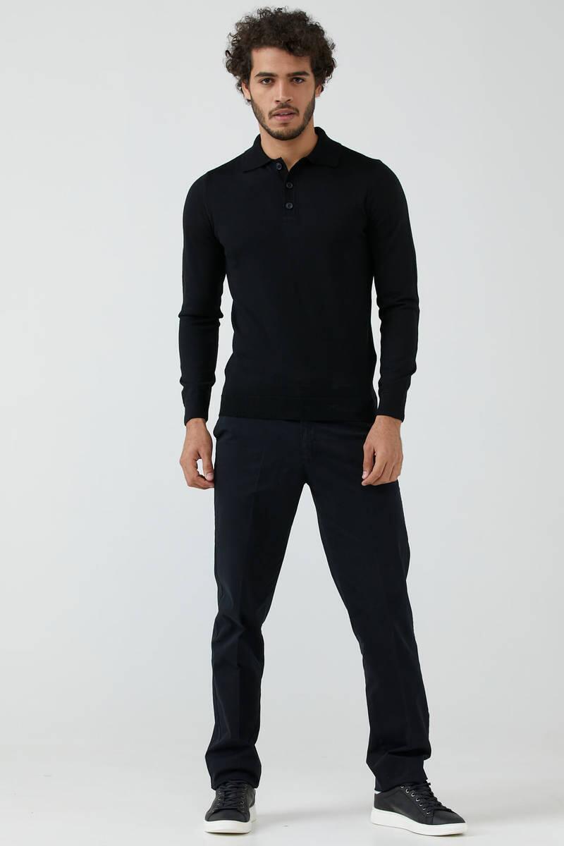 Erkek Polo Yaka Triko Kazak - Siyah (3) Sementa