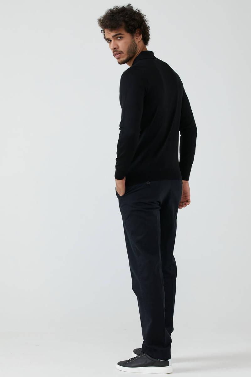 Erkek Polo Yaka Triko Kazak - Siyah (4) Sementa