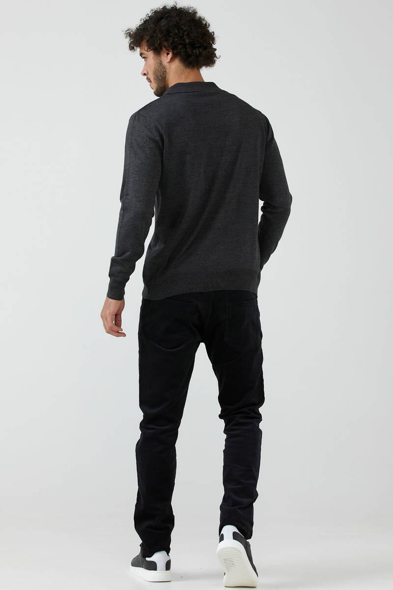 Erkek Şal Yaka Düğmeli Triko Hırka - Antrasit (3) Sementa