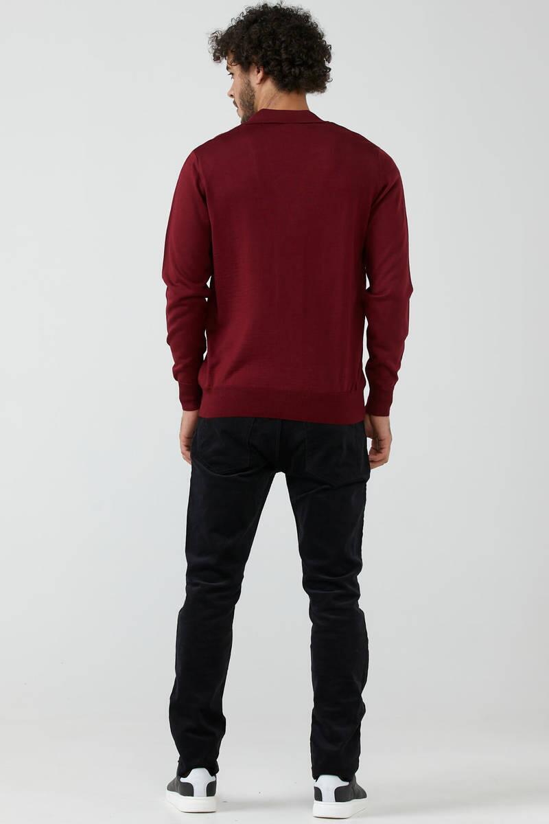 Erkek Şal Yaka Düğmeli Triko Hırka - Bordo (2) Sementa