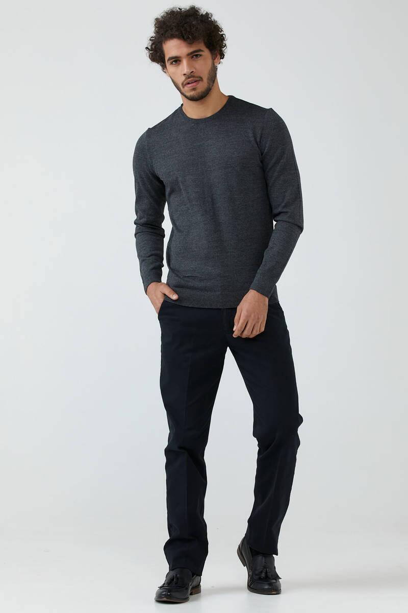 Erkek Sıfır Yaka Basic Triko Kazak - Antrasit (2) Sementa