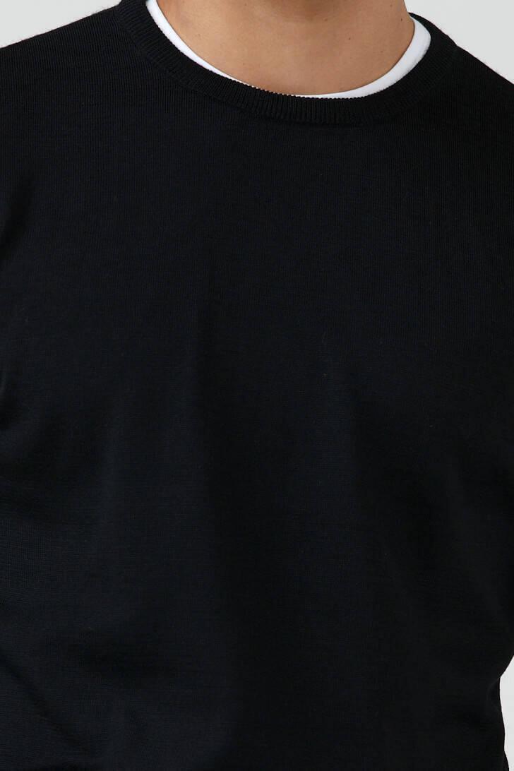 Erkek Sıfır Yaka Basic Triko Kazak - Siyah (3) Sementa