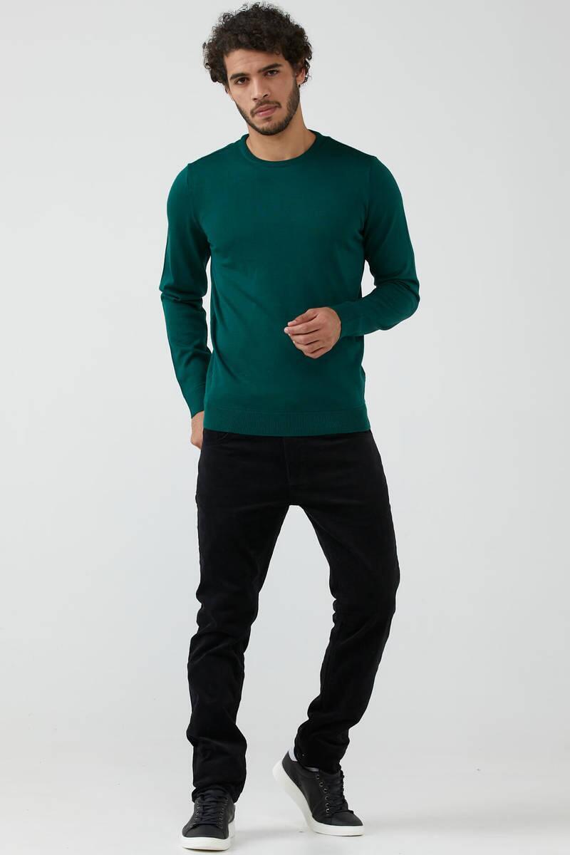 Erkek Sıfır Yaka Basic Triko Kazak - Yeşil (2) Sementa