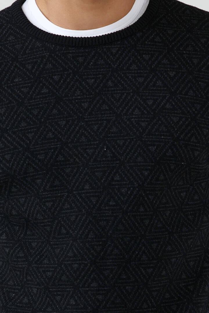 Erkek Sıfır Yaka Desenli Triko Kazak - Siyah (3) Sementa
