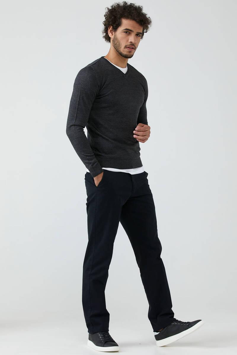 Erkek V Yaka Basic Triko Kazak - Antrasit (3) Sementa