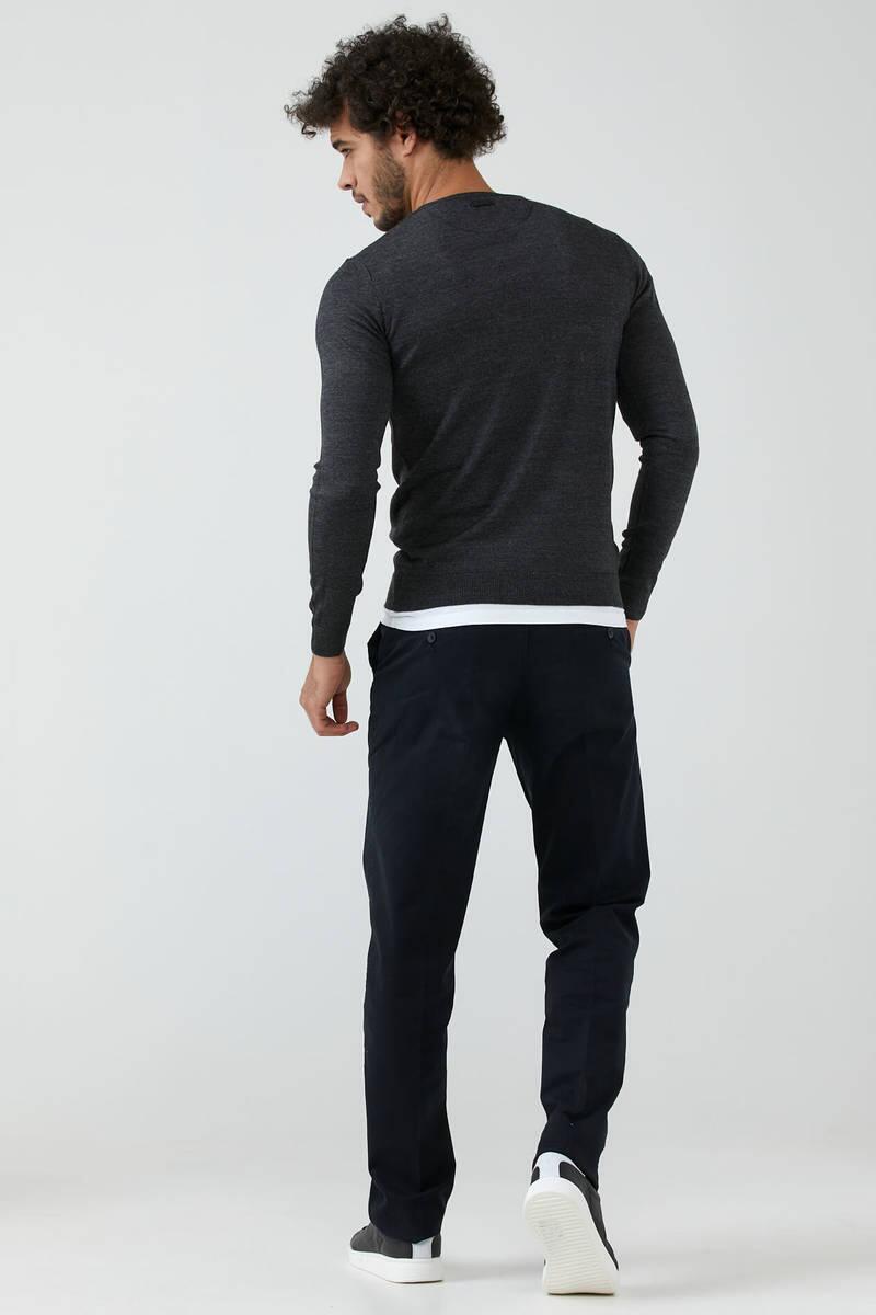 Erkek V Yaka Basic Triko Kazak - Antrasit (4) Sementa