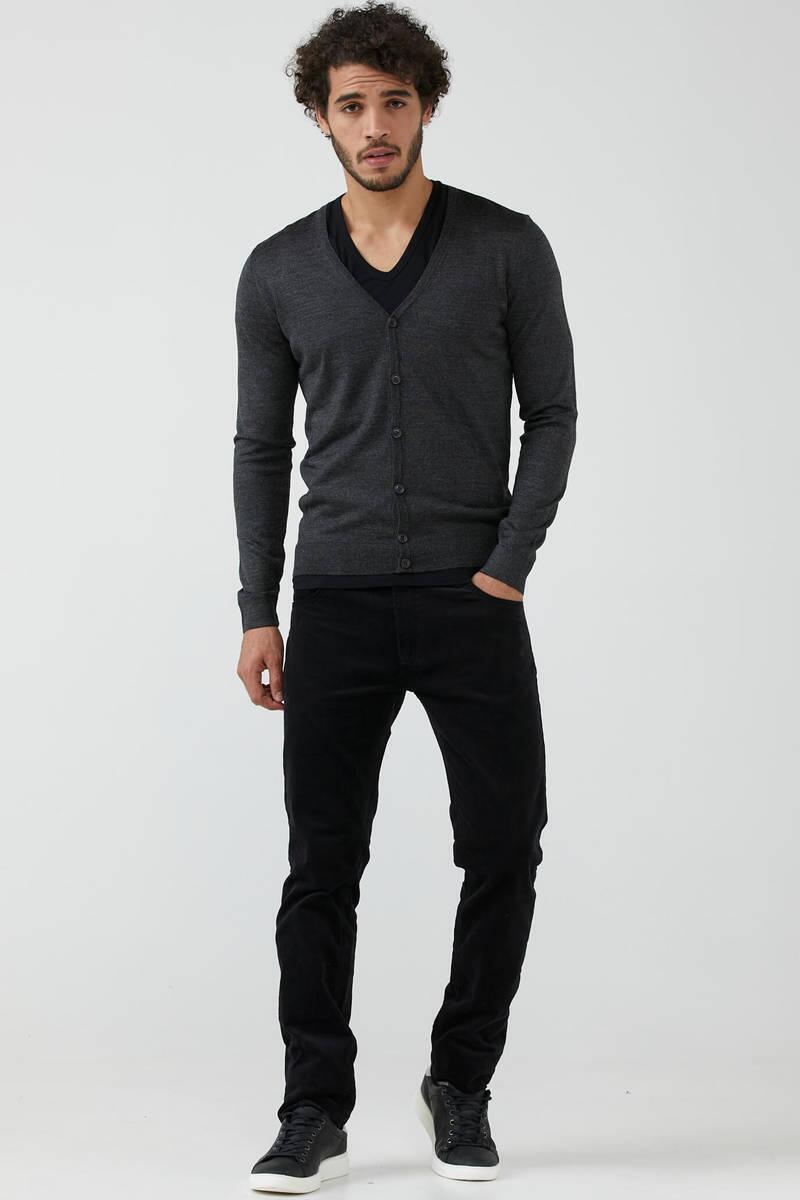 Erkek V Yaka Düğmeli Triko Hırka - Antrasit (1) Sementa