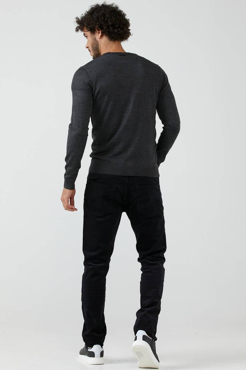 Erkek V Yaka Düğmeli Triko Hırka - Antrasit (3) Sementa