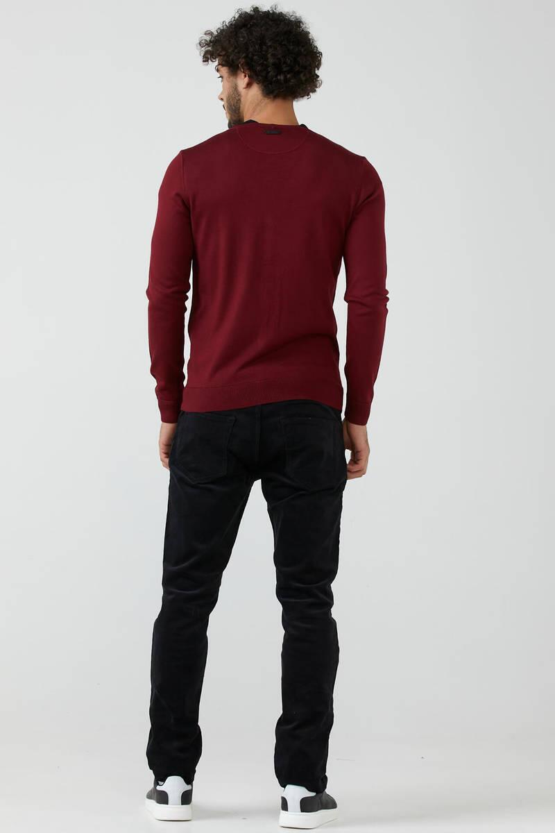 Erkek V Yaka Düğmeli Triko Hırka - Bordo (3) Sementa