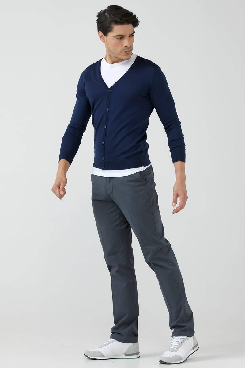 Erkek V Yaka Düğmeli Triko Hırka - Lacivert (2) Sementa