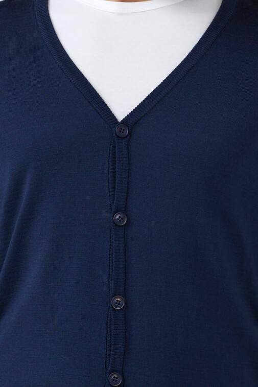 Erkek V Yaka Düğmeli Triko Hırka - Lacivert (4) Sementa