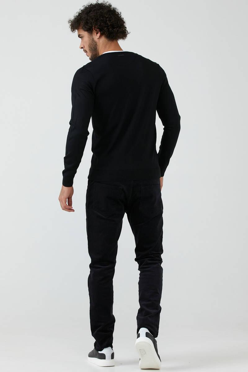 Erkek V Yaka Düğmeli Triko Hırka - Siyah (2) Sementa