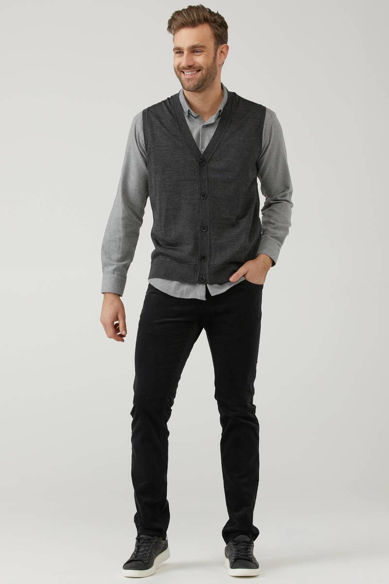 Erkek V Yaka Düğmeli Triko Yelek - Antrasit (2) Sementa