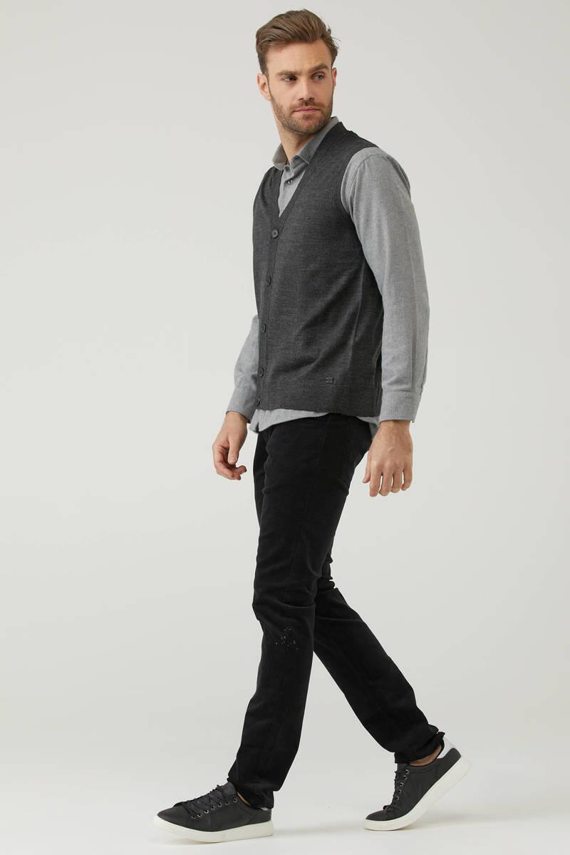 Erkek V Yaka Düğmeli Triko Yelek - Antrasit (3) Sementa