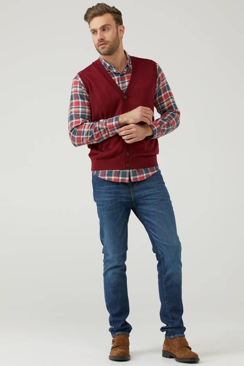 Erkek V Yaka Düğmeli Triko Yelek - Bordo (1) Sementa