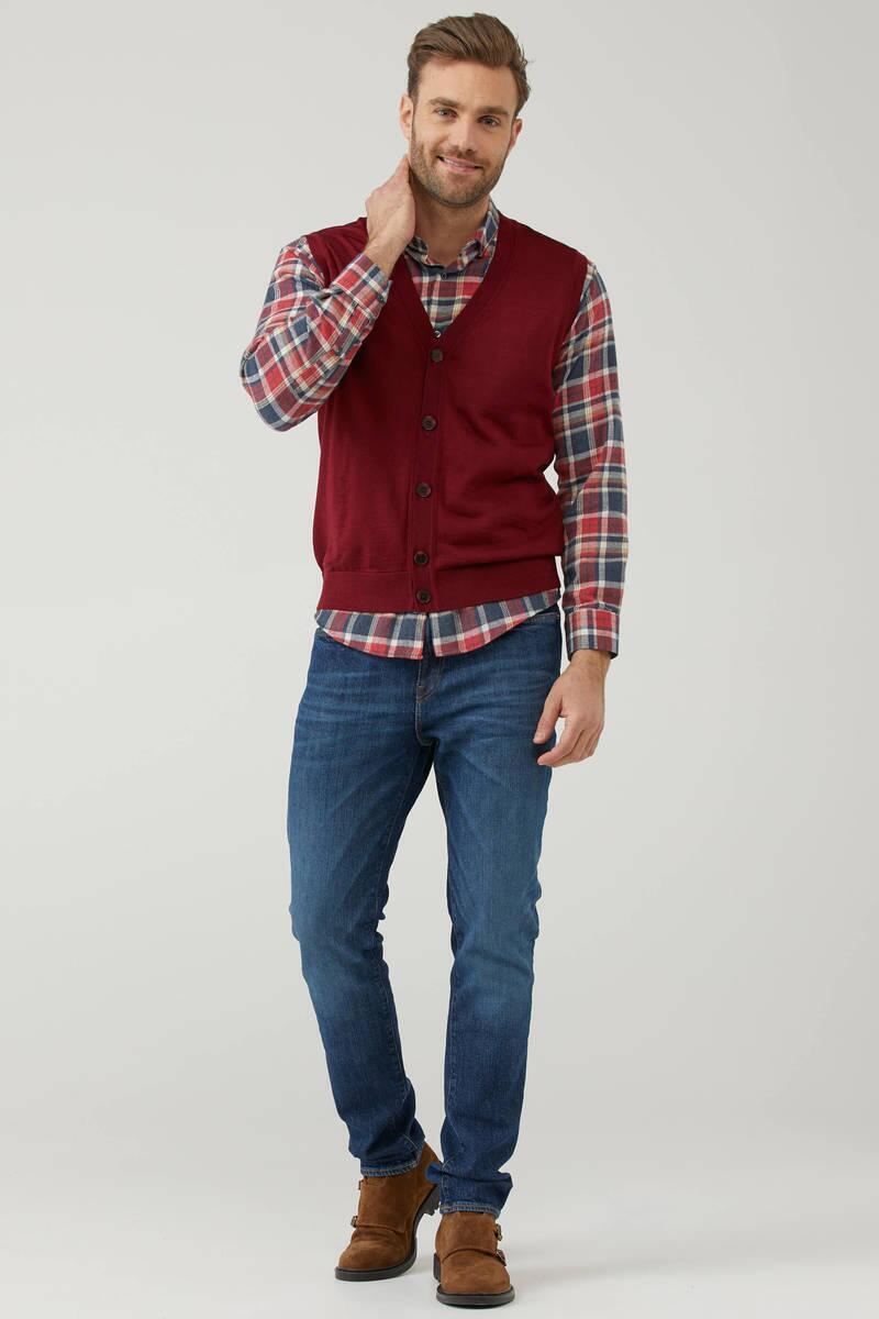 Erkek V Yaka Düğmeli Triko Yelek - Bordo (2) Sementa