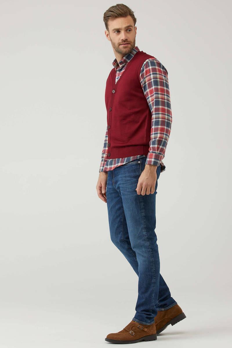 Erkek V Yaka Düğmeli Triko Yelek - Bordo (3) Sementa